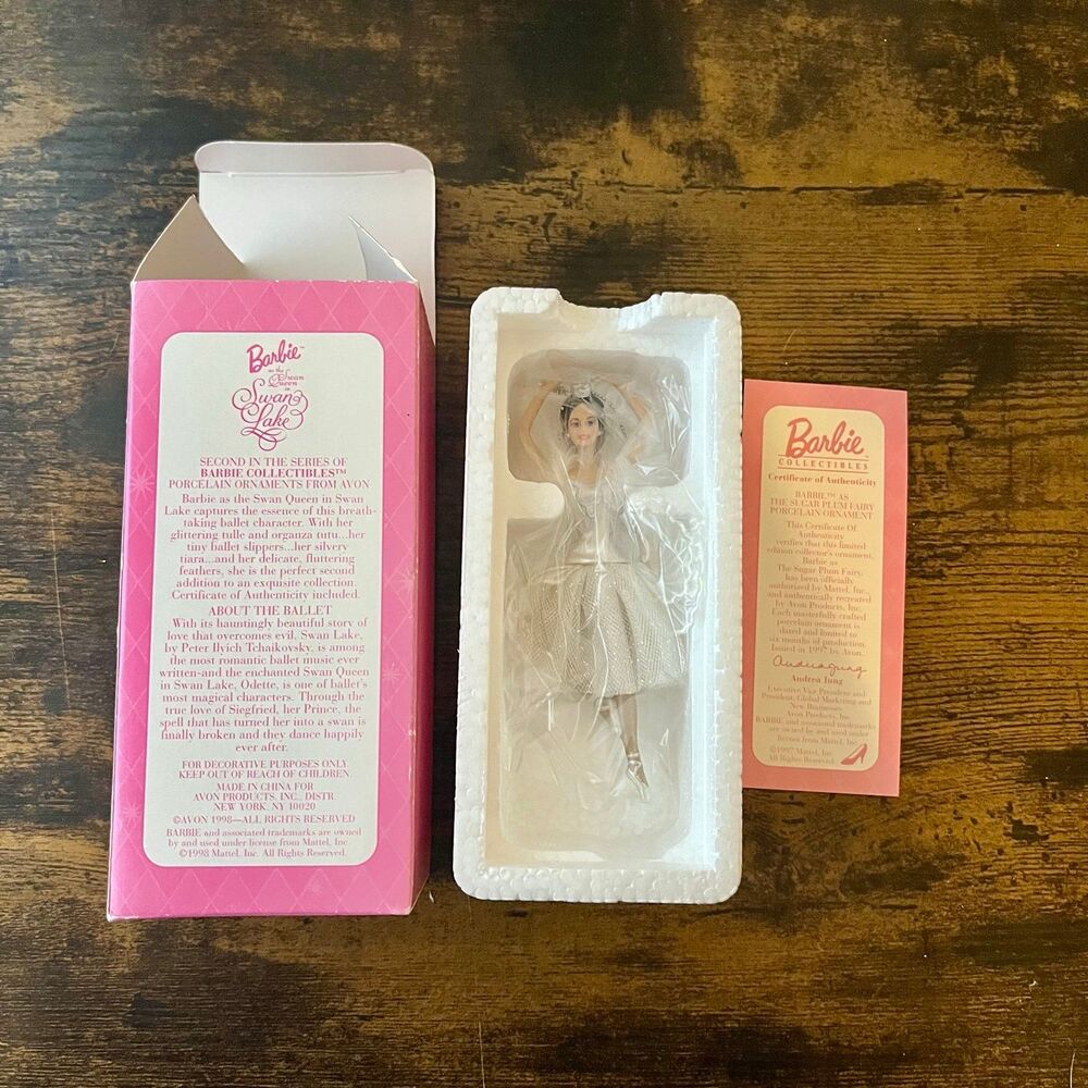 Vintage 1998 Avon Barbie Swan Queen Swan Lake Porcelain Ornament NIB